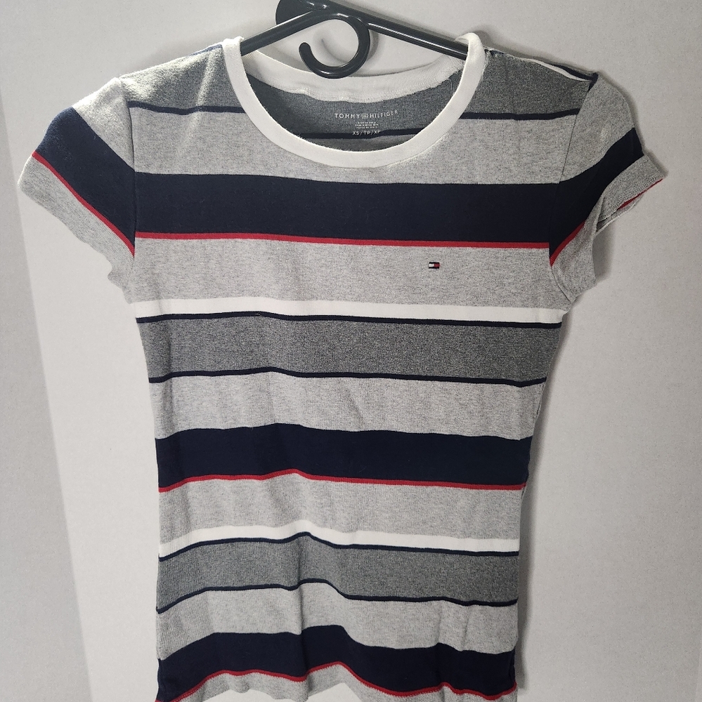 Tommy Hilfiger Navy and Gray Striped Tee
